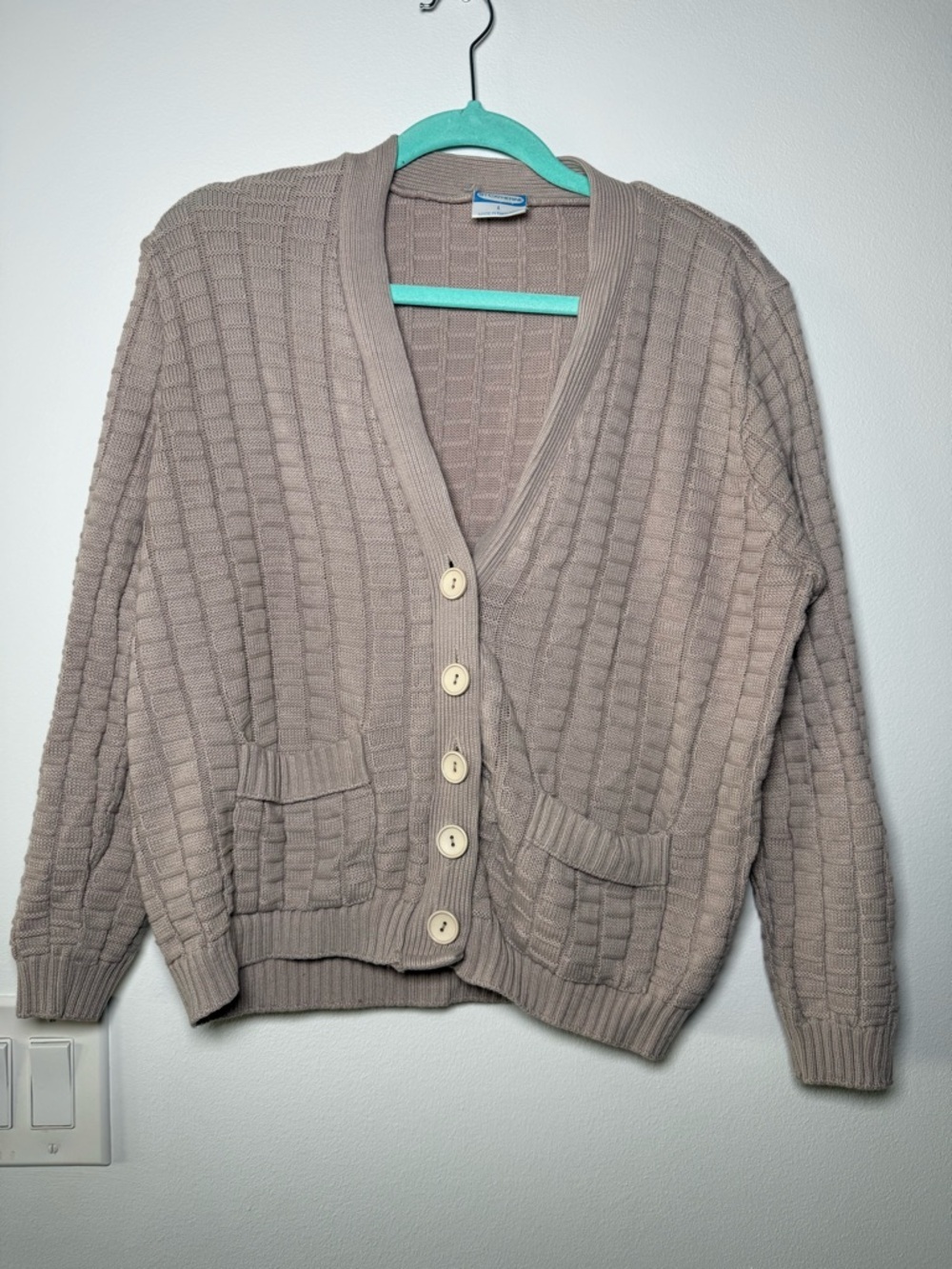 Vintage Taupe Knit Button-Front Cardigan Sweater